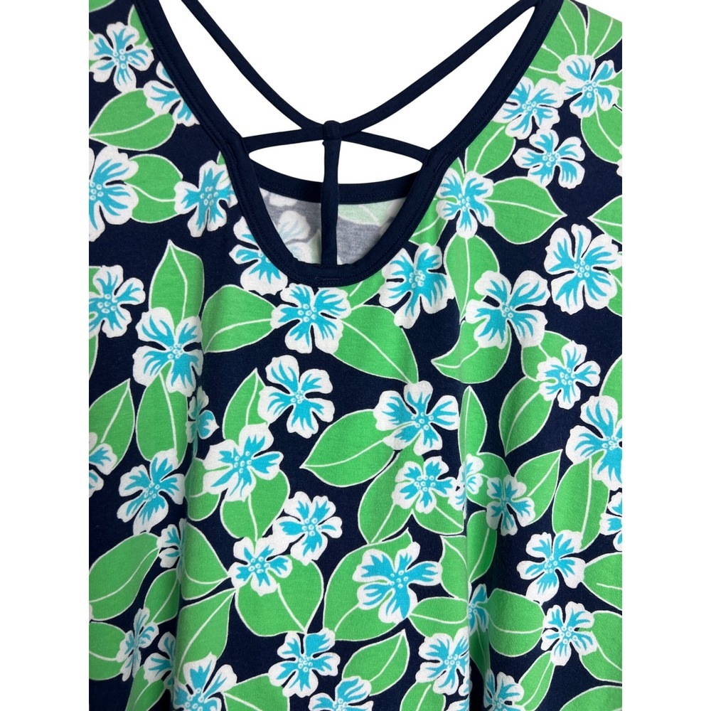 Talbots T by Talbots Top Womens MP Blue Green Floral Strappy Back Activewear E02 - Picture 13 of 14
